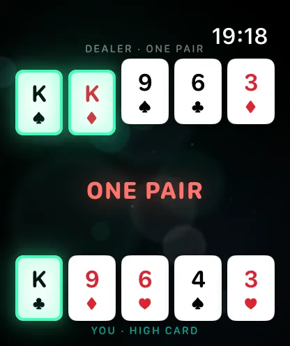 Draw Five gameplay on Apple Watch, screen 1